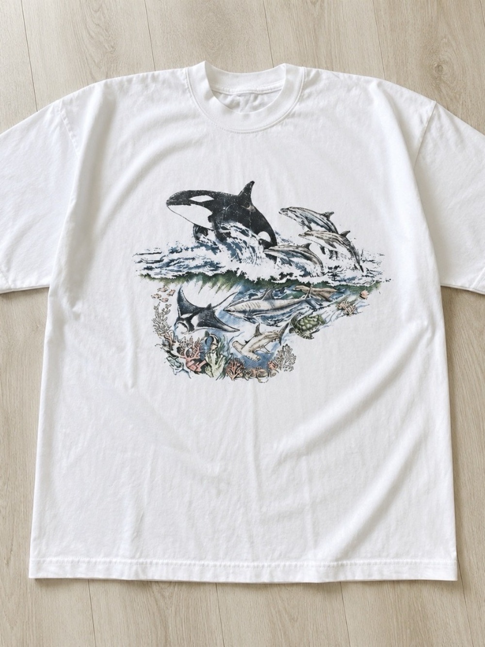 Gildan White Ocean Wildlife Graphic Tee